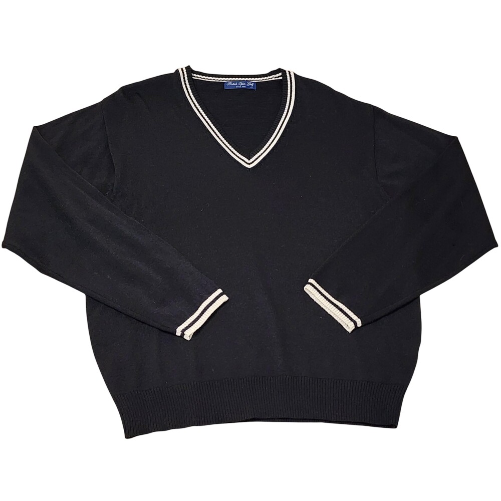 British Open Golf Sweater Mens Large Blue Merino Wool V Neck Knit Pullover Golf